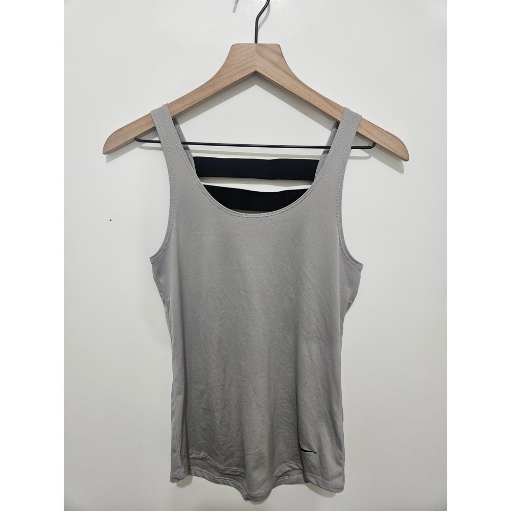 Nike Dri-FIT Womens Grey Open Back Strappy Training Tank Top XS Recycled Polyest